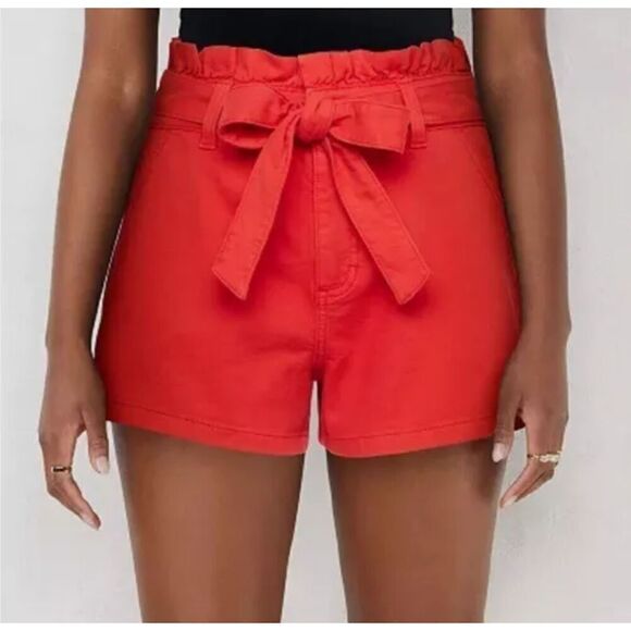 NWT LC Lauren Conrad High Rise Paper Bag Waist Bow Belt Red Shorts Size 0 - Picture 1 of 10